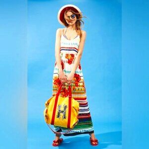 Rare DESIGUAL Swing Farm Rio Flowers Maxi Long Dress V-neck Floral Zebra Print M